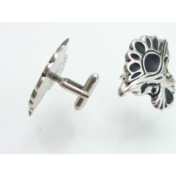 Vintage Cufflinks Silver Tone with Black Modern Design Dark Academia - Picture 2 of 3